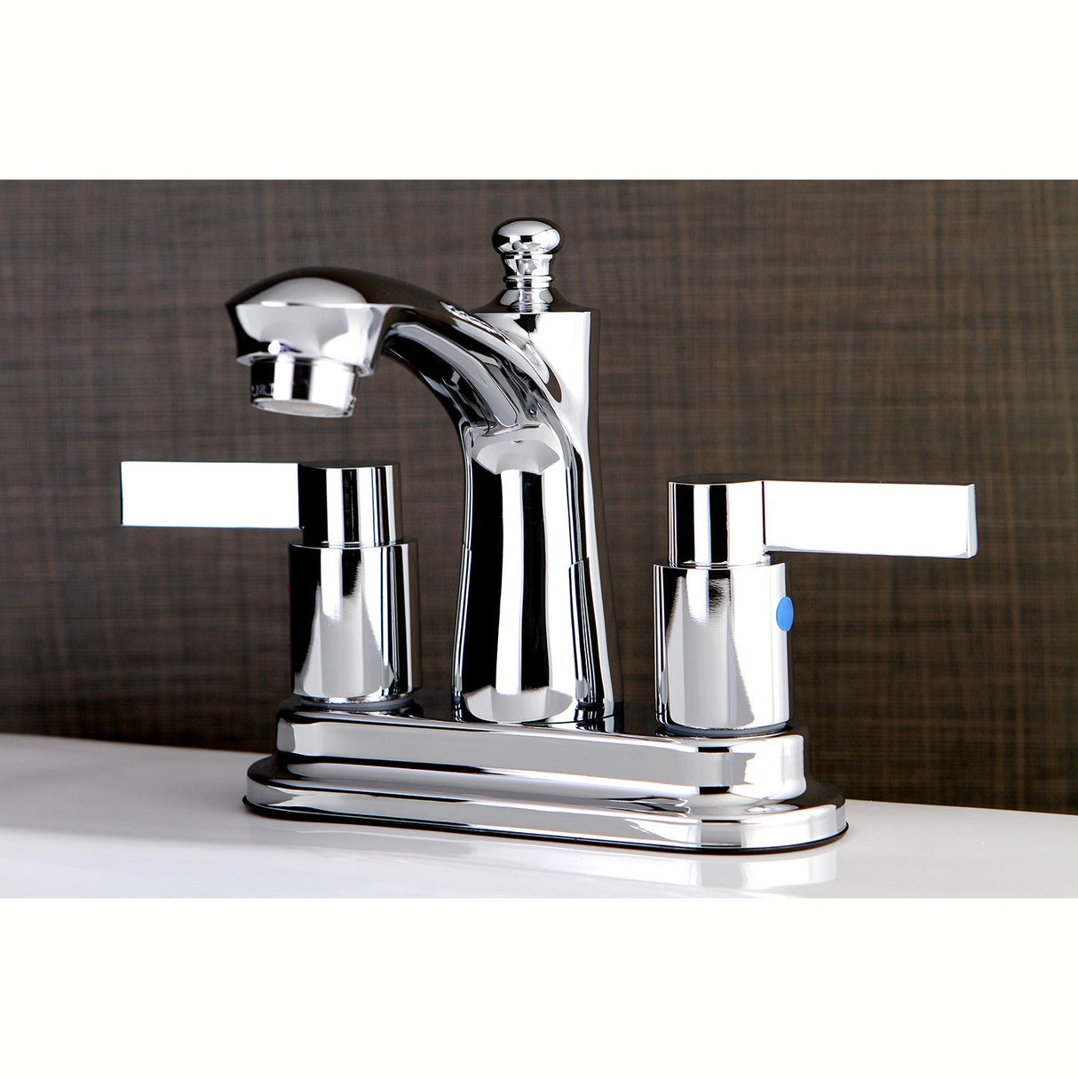 NuvoFusion FB7621NDL Two-Handle 3-Hole Deck Mount 4" Centerset Bathroom Faucet with Plastic Pop-Up, Polished Chrome