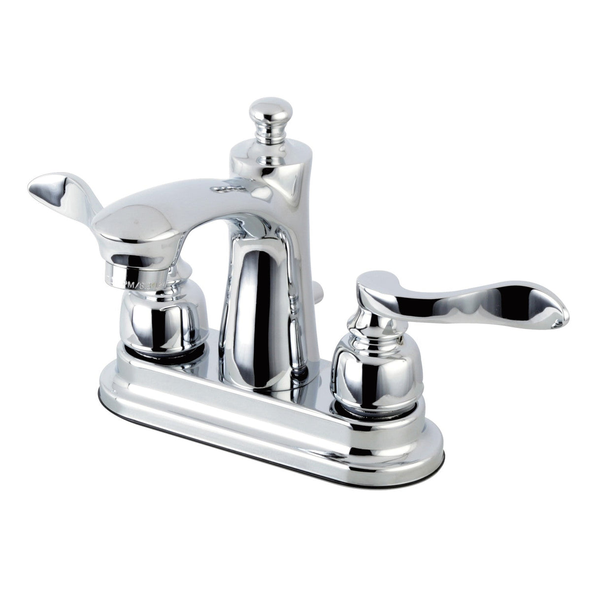 NuWave French FB7621NFL Two-Handle 3-Hole Deck Mount 4" Centerset Bathroom Faucet with Plastic Pop-Up, Polished Chrome