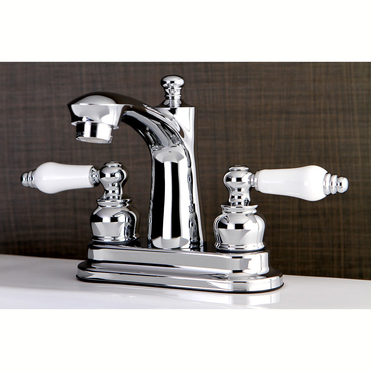 Victorian FB7621PL Two-Handle 3-Hole Deck Mount 4" Centerset Bathroom Faucet with Plastic Pop-Up, Polished Chrome
