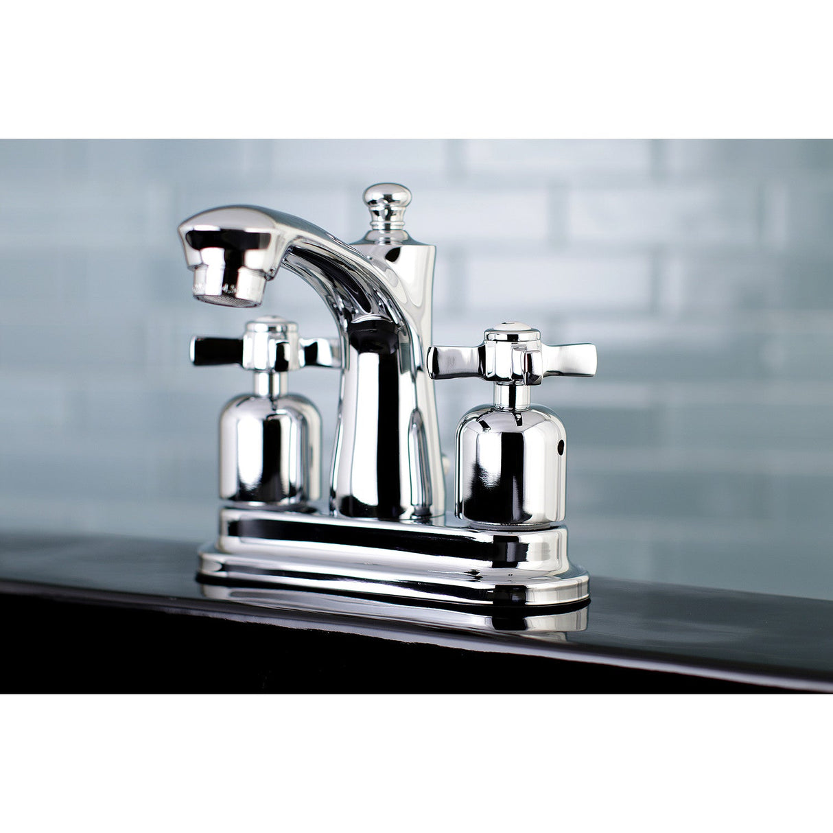 Millennium FB7621ZX Two-Handle 3-Hole Deck Mount 4" Centerset Bathroom Faucet with Plastic Pop-Up, Polished Chrome