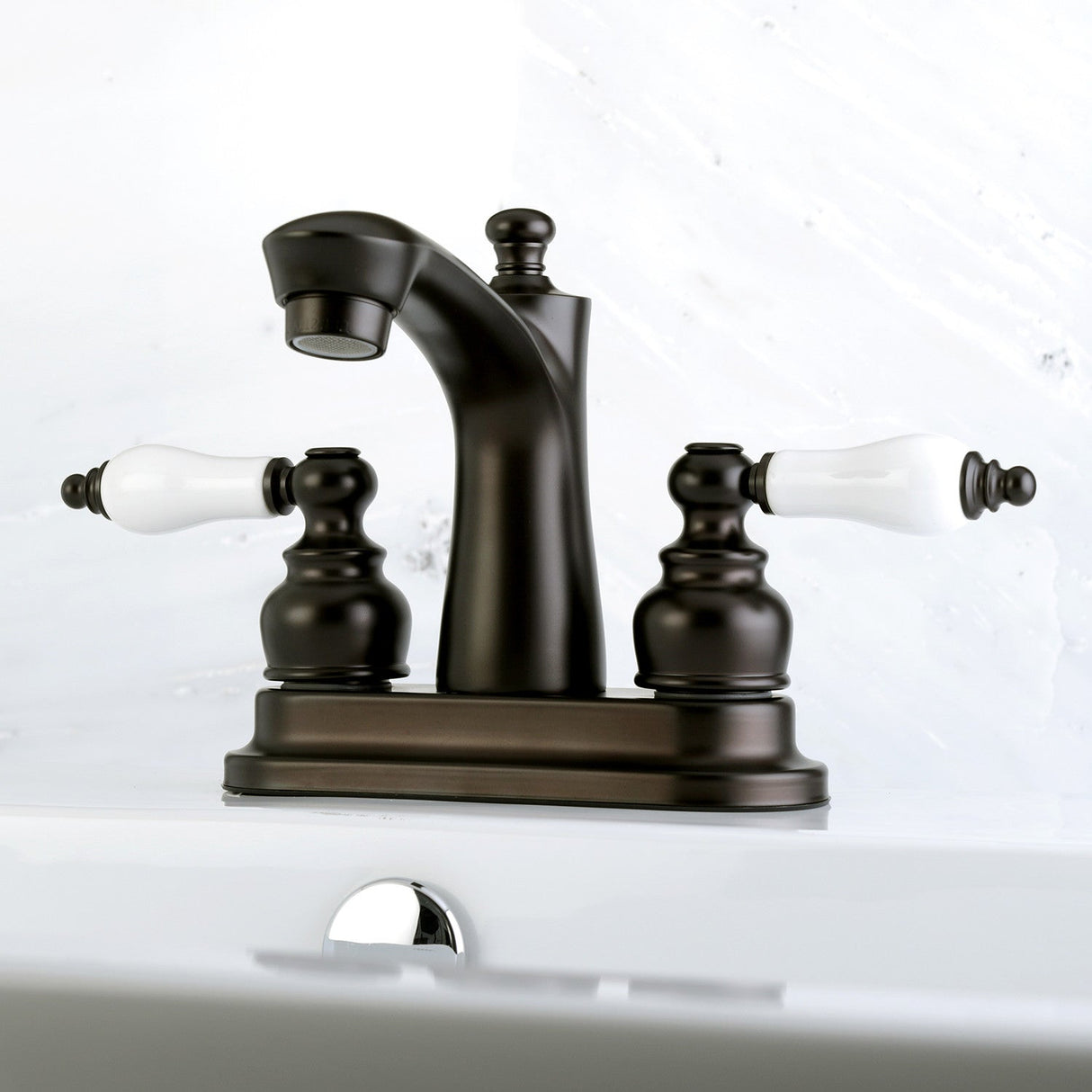 Victorian FB7625PL Two-Handle 3-Hole Deck Mount 4" Centerset Bathroom Faucet with Plastic Pop-Up, Oil Rubbed Bronze