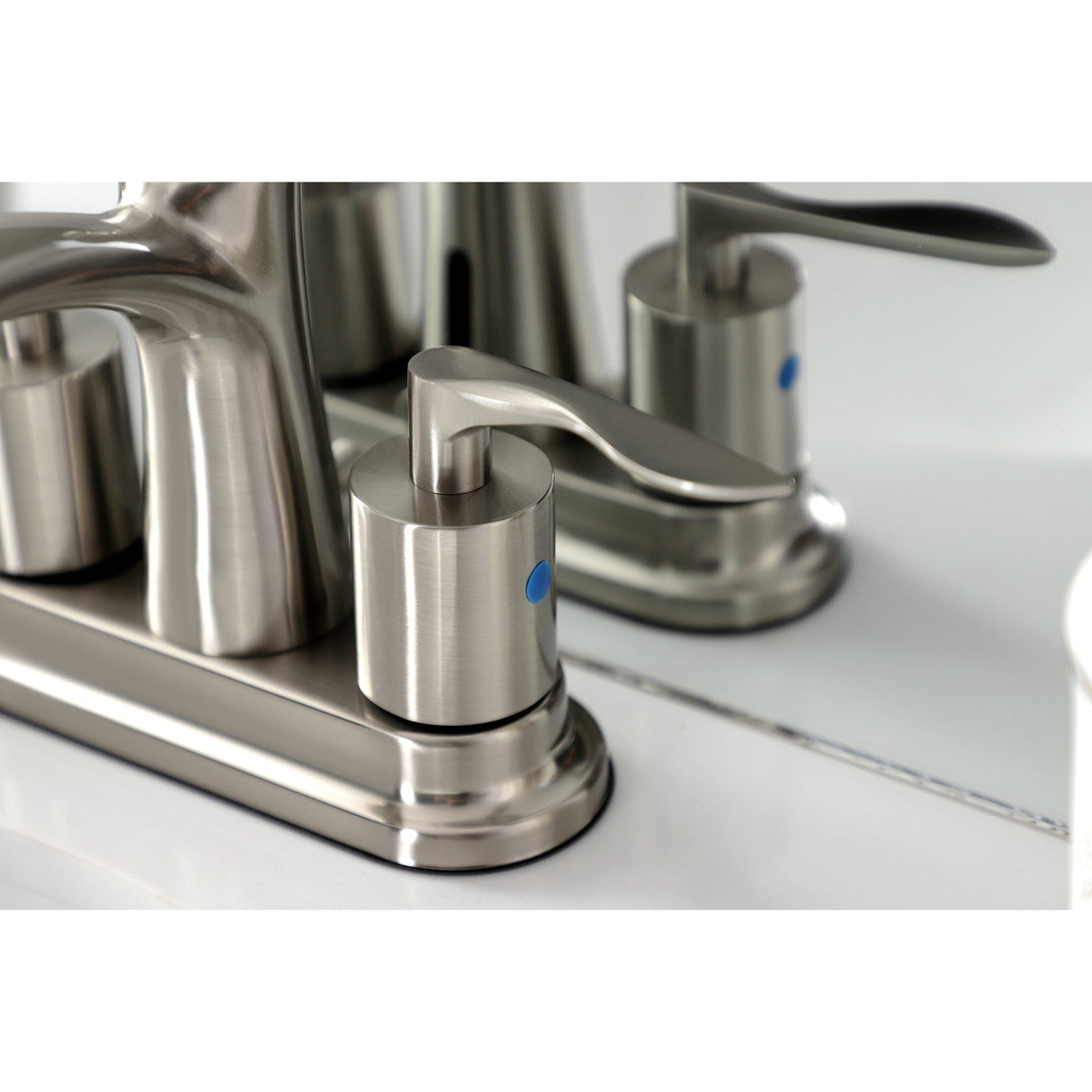 Serena FB7628SVL Two-Handle 3-Hole Deck Mount 4" Centerset Bathroom Faucet with Retail Pop-Up, Brushed Nickel