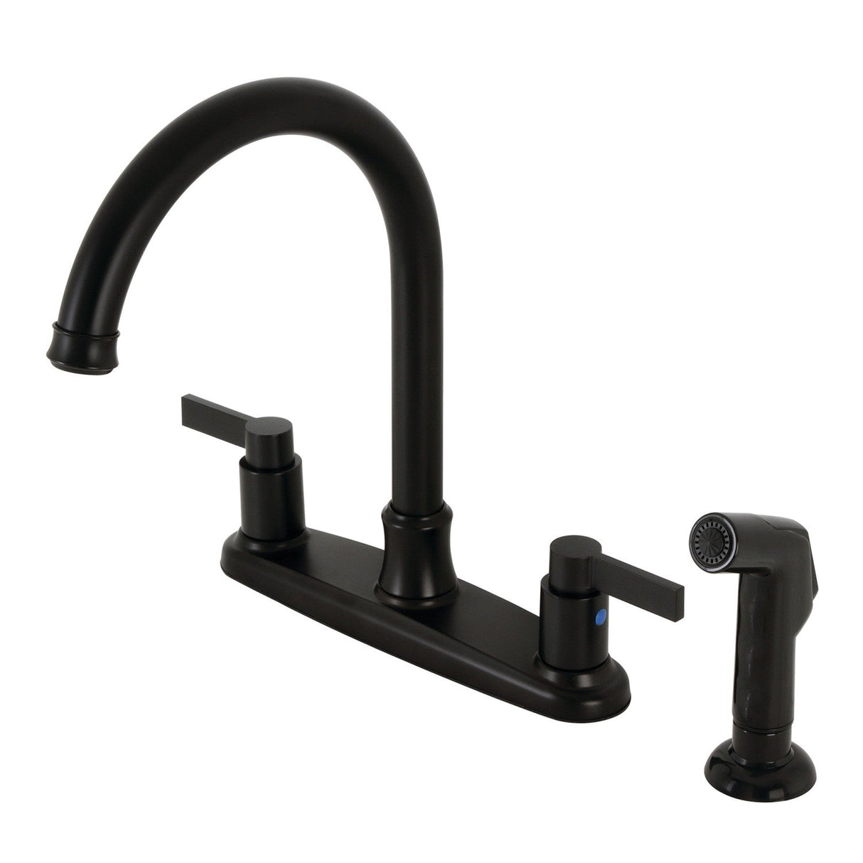 NuvoFusion FB7790NDLSP Two-Handle 4-Hole Deck Mount 8" Centerset Kitchen Faucet with Side Sprayer, Matte Black