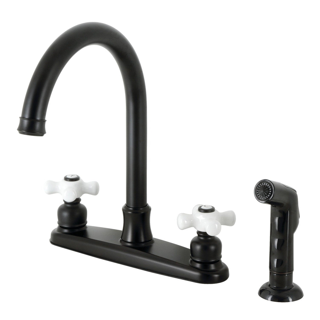 Victorian FB7790PXSP Two-Handle 4-Hole Deck Mount 8" Centerset Kitchen Faucet with Side Sprayer, Matte Black