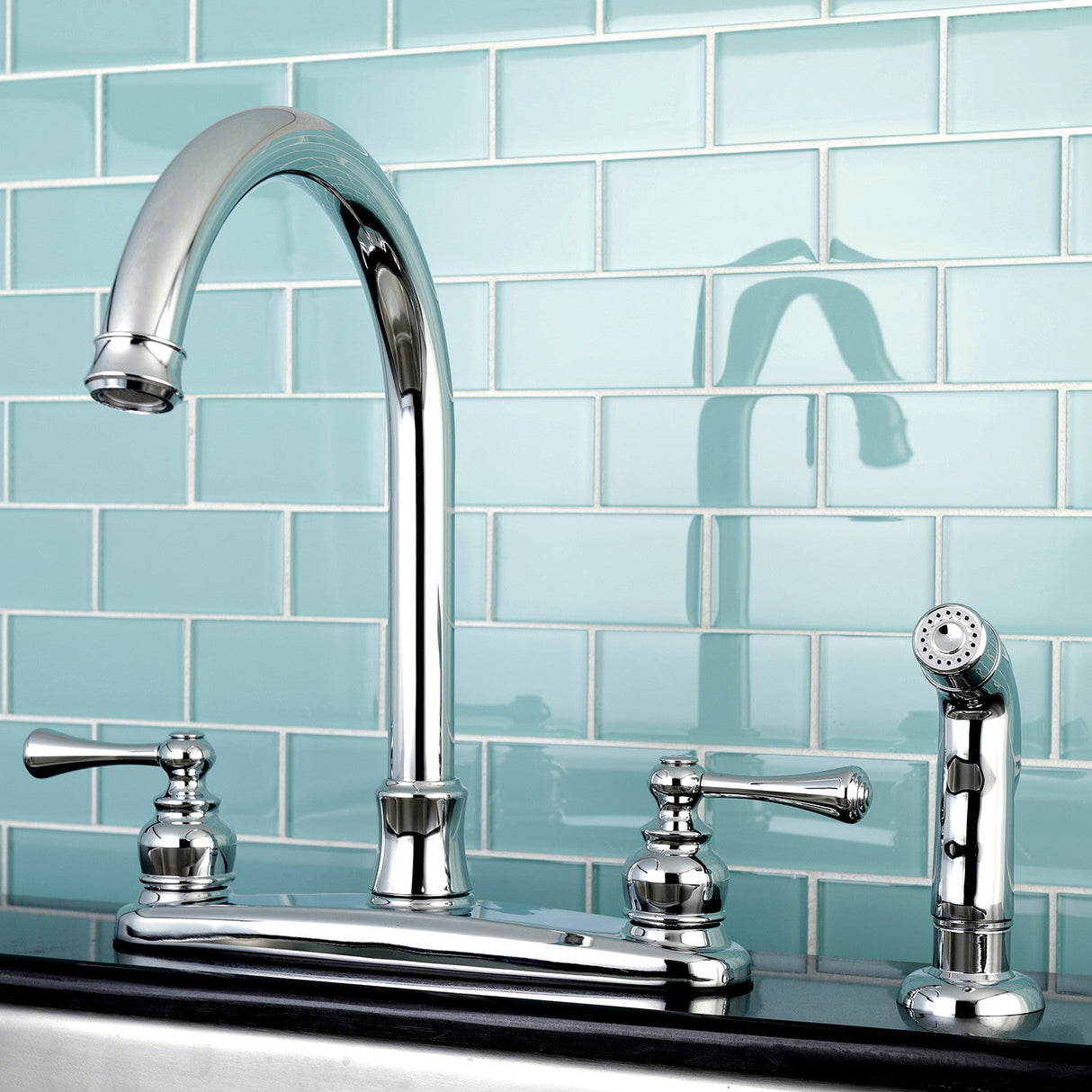 Vintage FB7791BLSP Two-Handle 4-Hole Deck Mount 8" Centerset Kitchen Faucet with Side Sprayer, Polished Chrome