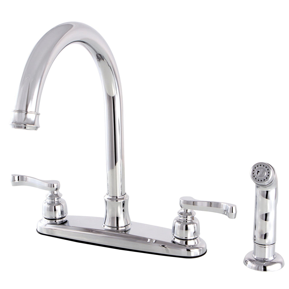 Royale FB7791FLSP Two-Handle 4-Hole Deck Mount 8" Centerset Kitchen Faucet with Side Sprayer, Polished Chrome