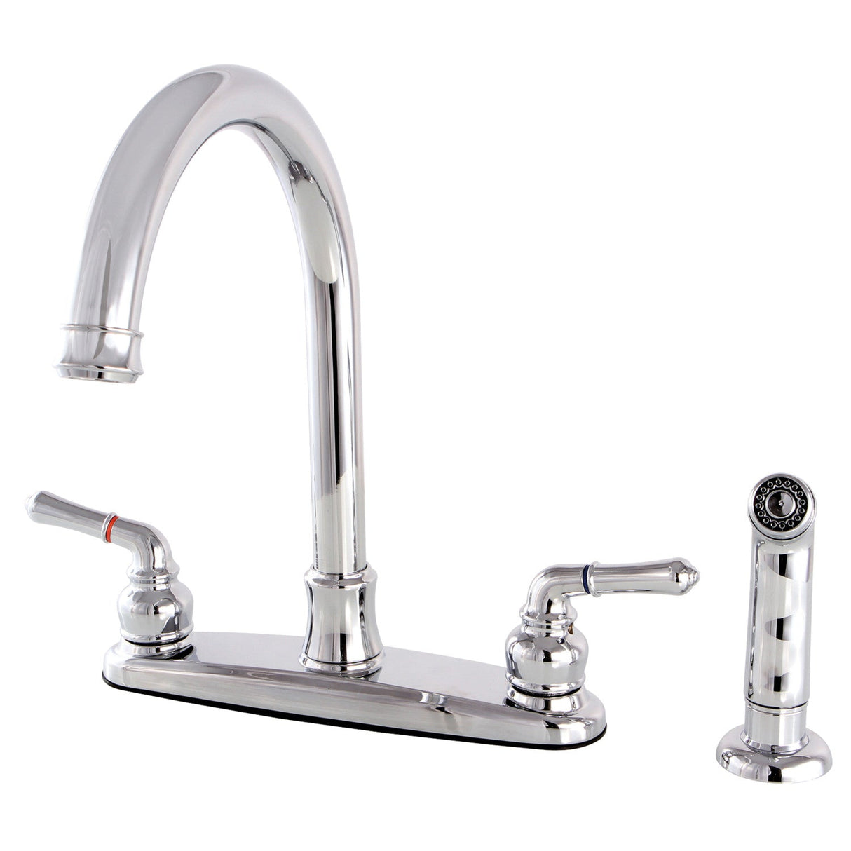 Naples FB7791NMLSP Two-Handle 4-Hole Deck Mount 8" Centerset Kitchen Faucet with Side Sprayer, Polished Chrome