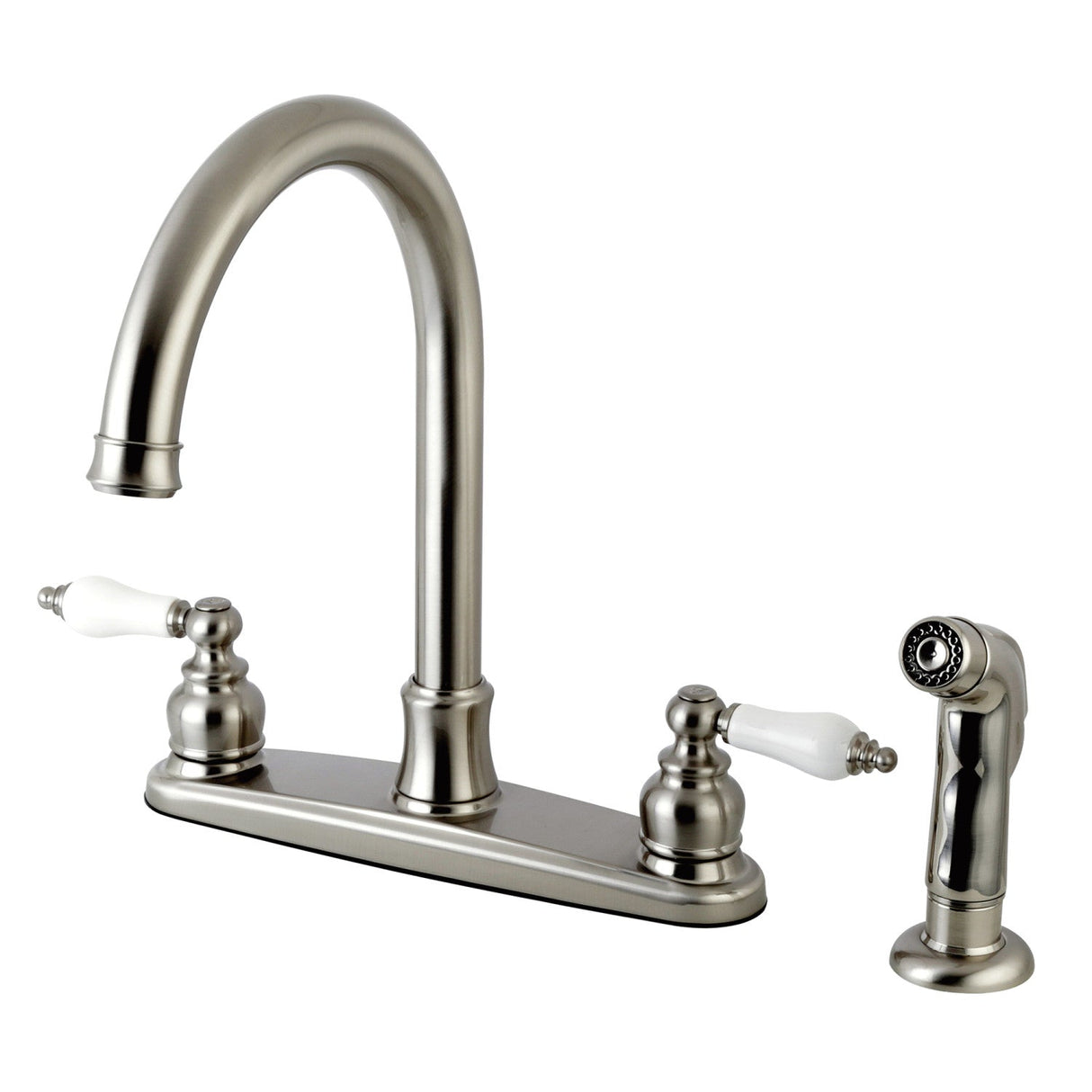 Victorian FB7798PLSP Two-Handle 4-Hole Deck Mount 8" Centerset Kitchen Faucet with Side Sprayer, Brushed Nickel