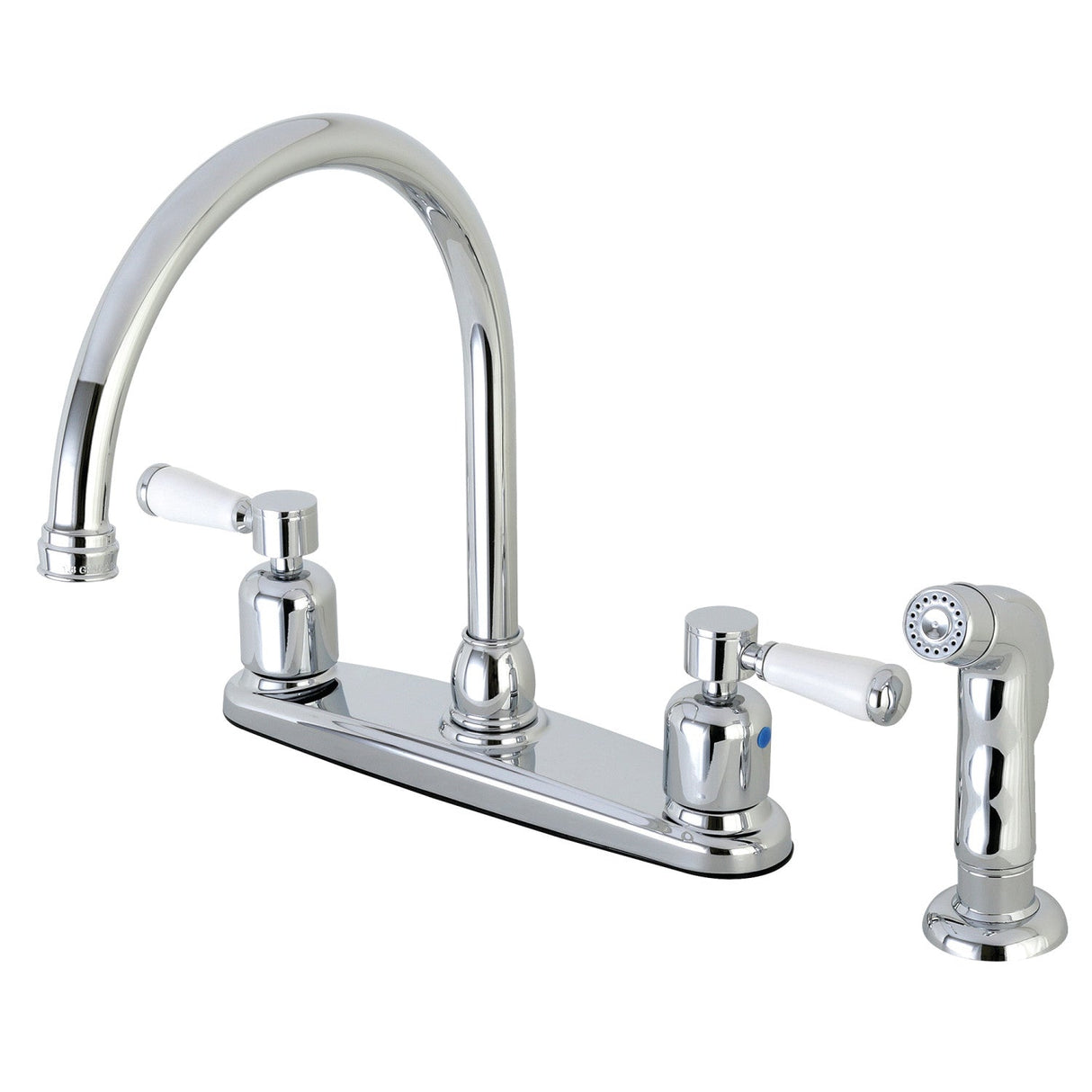 Paris FB791DPLSP Two-Handle 4-Hole Deck Mount 8" Centerset Kitchen Faucet with Side Sprayer, Polished Chrome