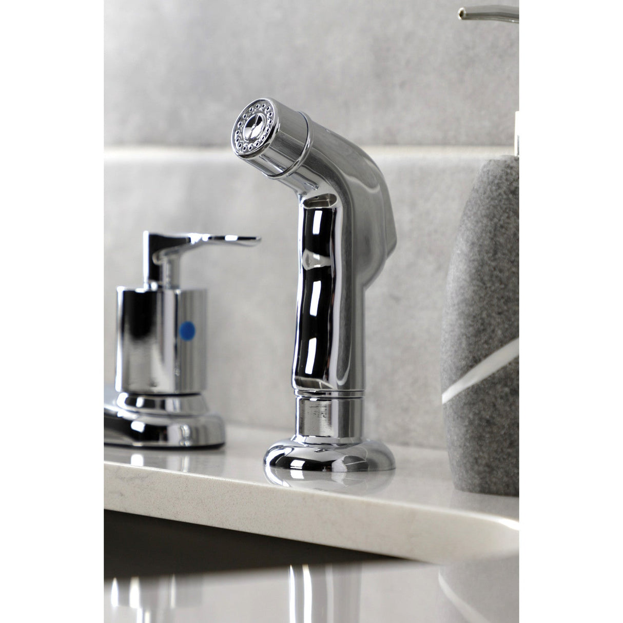 Serena FB791SVLSP Two-Handle 4-Hole Deck Mount 8" Centerset Kitchen Faucet with Side Sprayer, Polished Chrome