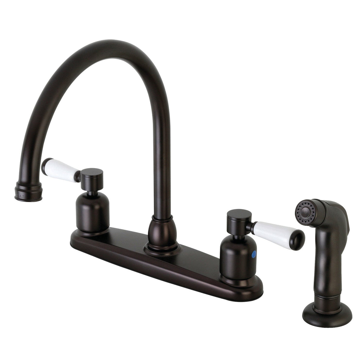 Paris FB795DPLSP Two-Handle 4-Hole Deck Mount 8" Centerset Kitchen Faucet with Side Sprayer, Oil Rubbed Bronze