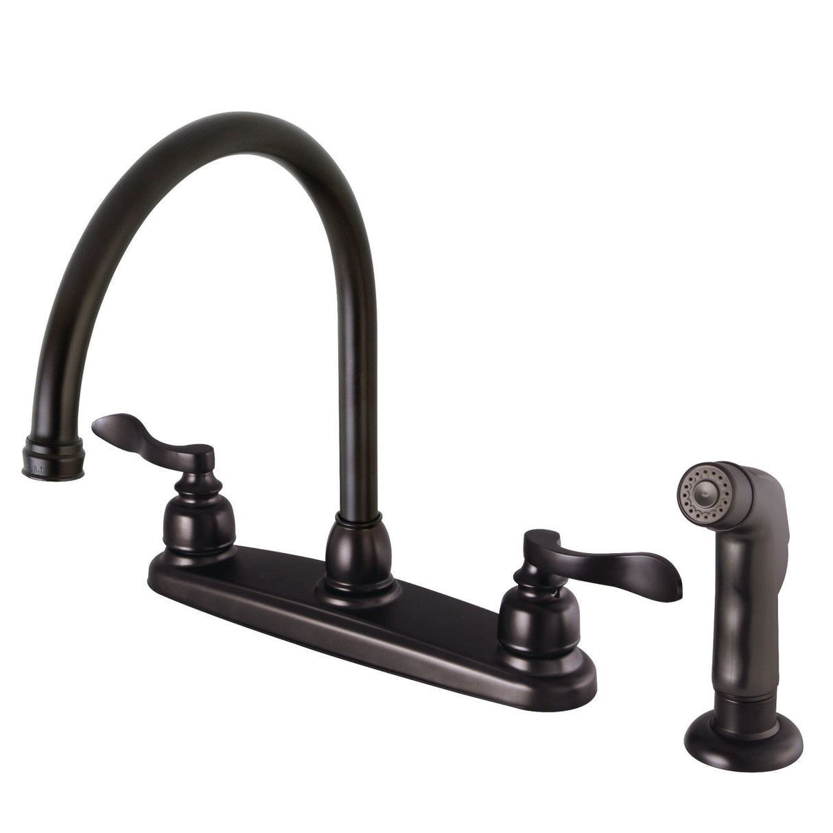 NuWave French FB795NFLSP Two-Handle 4-Hole Deck Mount 8" Centerset Kitchen Faucet with Side Sprayer, Oil Rubbed Bronze