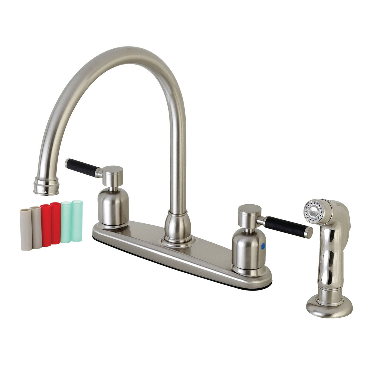 Kaiser FB798DKLSP Two-Handle 4-Hole Deck Mount 8" Centerset Kitchen Faucet with Side Sprayer, Brushed Nickel