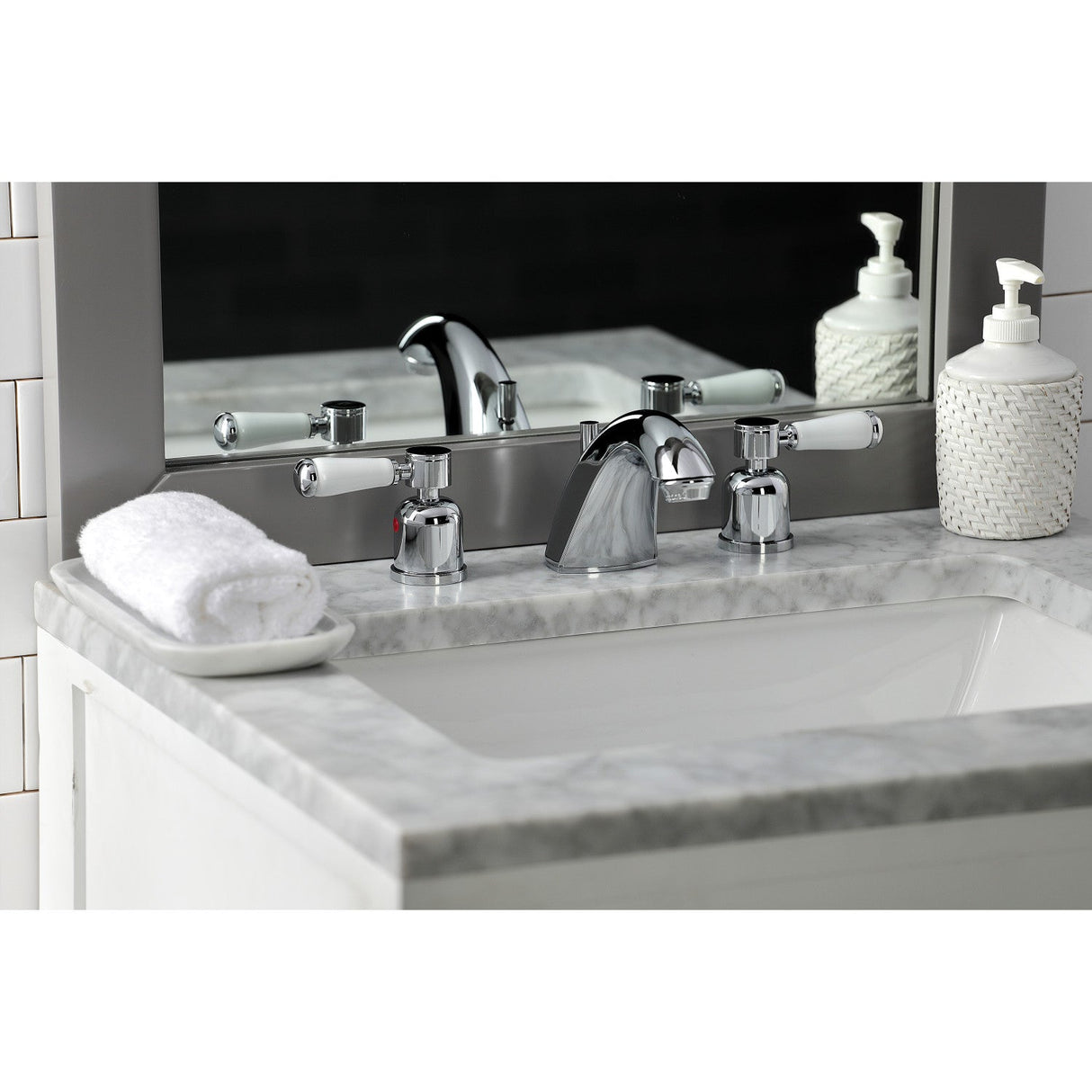 Paris FB8951DPL Two-Handle 3-Hole Deck Mount Widespread Bathroom Faucet with Plastic Pop-Up, Polished Chrome