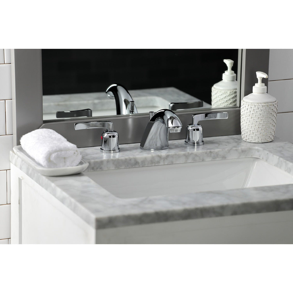 Centurion FB8951EFL Two-Handle 3-Hole Deck Mount Widespread Bathroom Faucet with Plastic Pop-Up, Polished Chrome