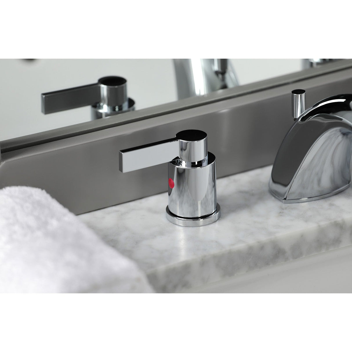 NuvoFusion FB8951NDL Two-Handle 3-Hole Deck Mount Widespread Bathroom Faucet with Plastic Pop-Up, Polished Chrome