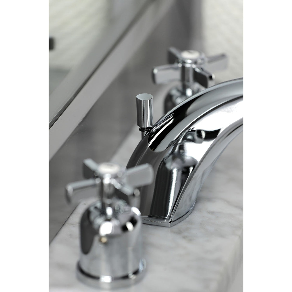 Millennium FB8951ZX Two-Handle 3-Hole Deck Mount Widespread Bathroom Faucet with Plastic Pop-Up, Polished Chrome