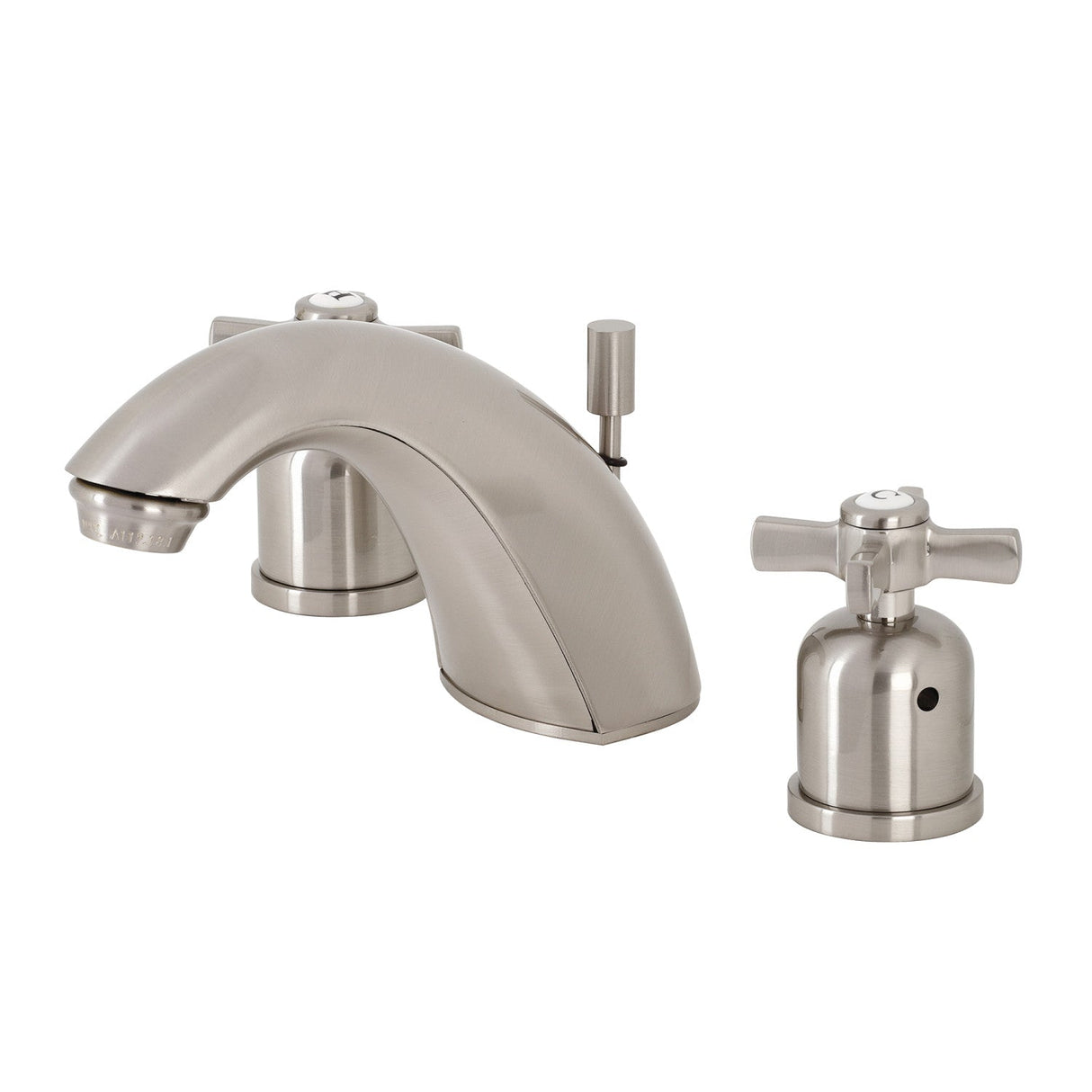 Millennium FB8958ZX Two-Handle 3-Hole Deck Mount Widespread Bathroom Faucet with Plastic Pop-Up, Brushed Nickel