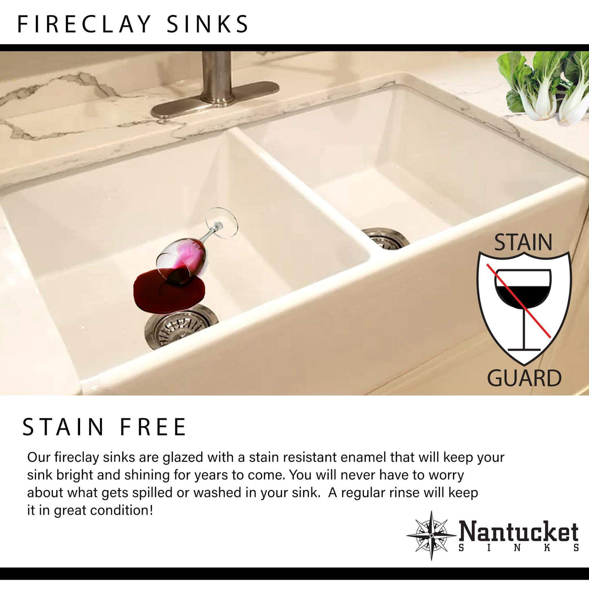 Nantucket Sinks' 33 Inch Farmhouse Fireclay Sink with Waves Apron