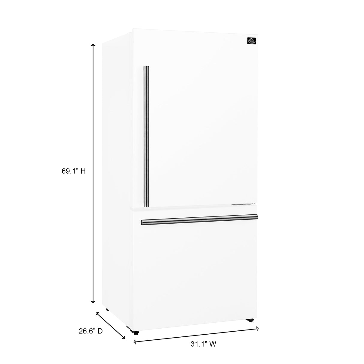 Forno Milano Espresso 31-Inch 17.2 cu. ft. Bottom Freezer Right Swing Door Refrigerator in White with Stainless Steel Handle (FFFFD1785-31WHT)