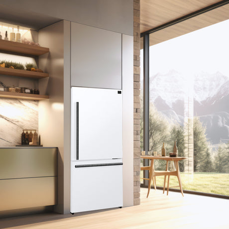 Forno Milano Espresso 31-Inch 17.2 cu. ft. Bottom Freezer Right Swing Door Refrigerator in White with Brass Handle (FFFFD1785-31WHT)