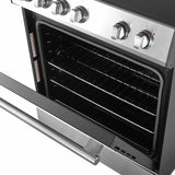 Forno Espresso 3-Piece Appliance Package - 30-Inch Electric Range with 5.0 Cu.Ft. Electric Oven, Built-In Refrigerator, and Under Cabinet Range Hood in Stainless Steel with Brass  Handle