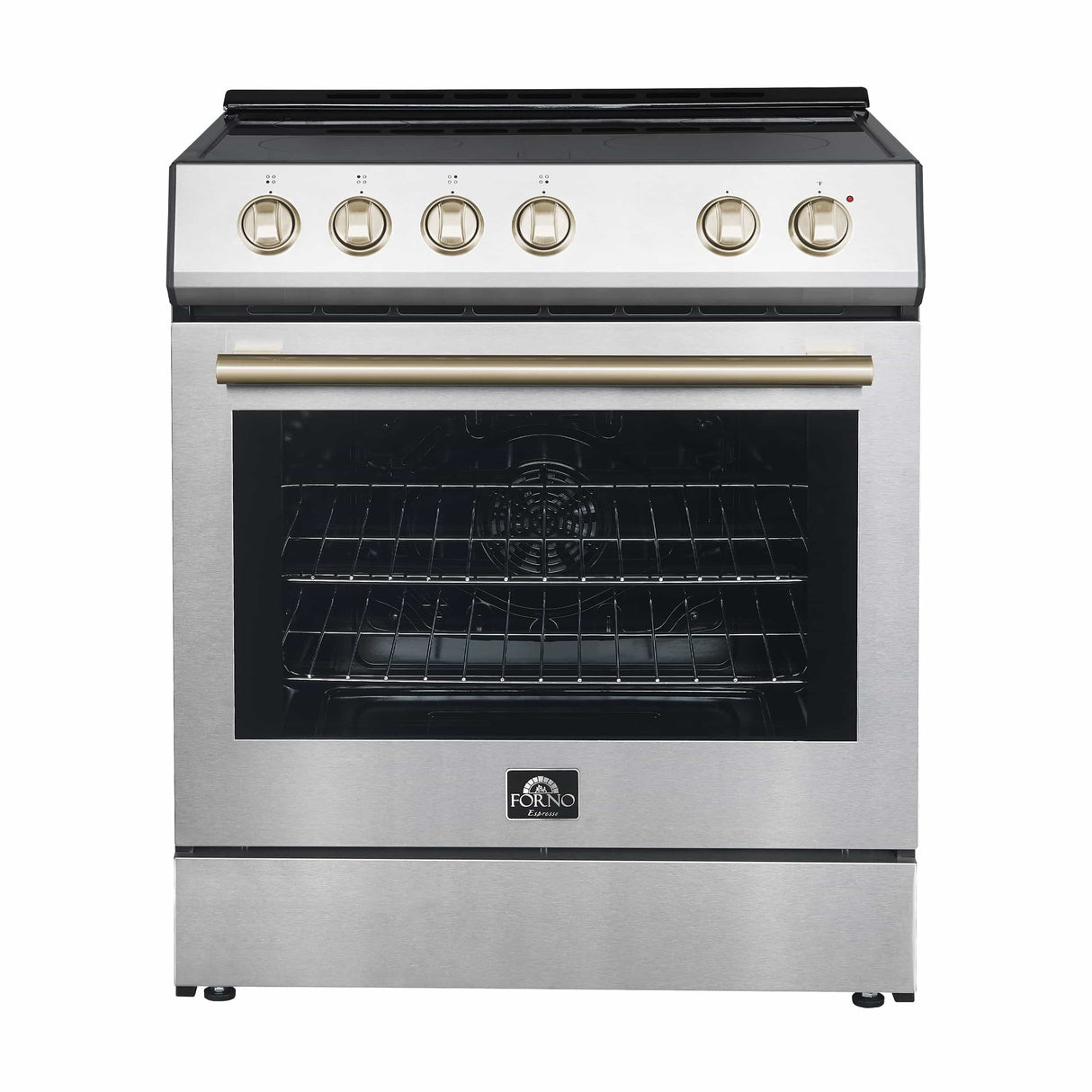 Forno Leonardo Espresso 30-Inch Electric Range with 5.0 cu. Ft. Electric Oven in Stainless Steel with Brass Trim (FFSEL6012-30)