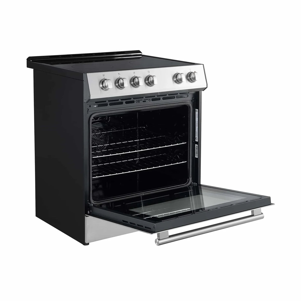 Forno Espresso 3-Piece Appliance Package - 30-Inch Electric Range with 5.0 Cu.Ft. Electric Oven, Built-In Refrigerator, and Under Cabinet Range Hood in Stainless Steel with Brass  Handle