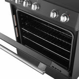 Forno Espresso 3-Piece Appliance Package - 30-Inch Electric Range with 5.0 Cu.Ft. Electric Oven, Built-In Refrigerator, and Under Cabinet Range Hood in Black with Brass Handle