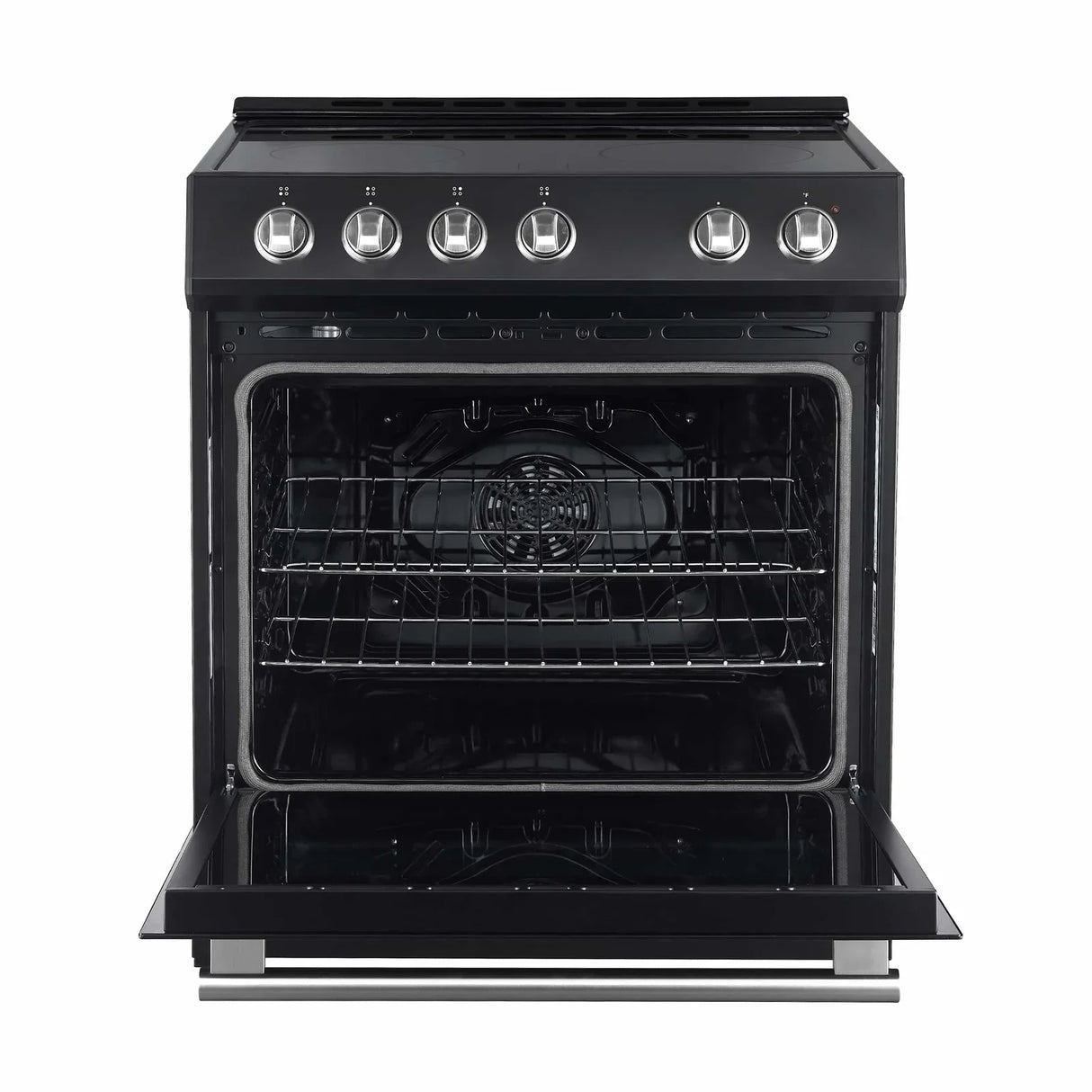 Forno Espresso 2-Piece Appliance Package - 30-Inch Electric Range with 5.0 Cu.Ft. Electric Oven and Refrigerator in Black with Brass Handle
