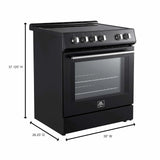 Forno Espresso 3-Piece Appliance Package - 30-Inch Electric Range with 5.0 Cu.Ft. Electric Oven, Built-In Refrigerator, and Under Cabinet Range Hood in Black with Brass Handle