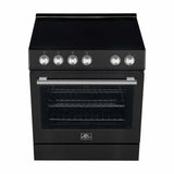 Forno Espresso 2-Piece Appliance Package - 30-Inch Electric Range with 5.0 Cu.Ft. Electric Oven and Under Cabinet Range Hood in Black with Brass Handle