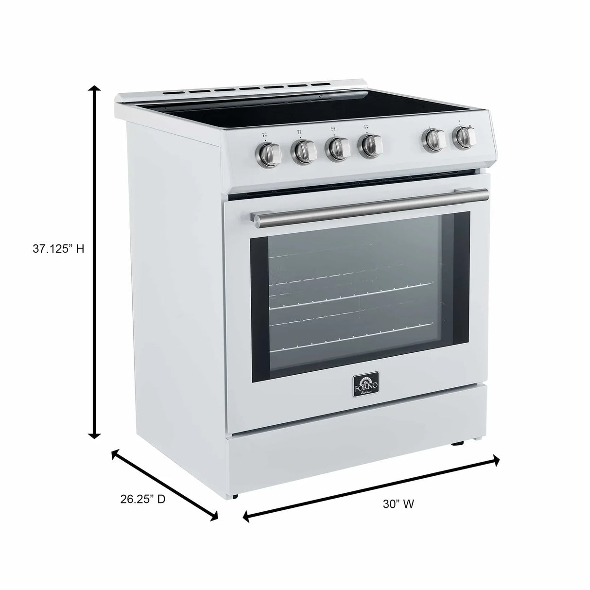 Forno Espresso 2-Piece Appliance Package - 30-Inch Electric Range with 5.0 Cu.Ft. Electric Oven and Under Cabinet Range Hood in White with Brass Handle