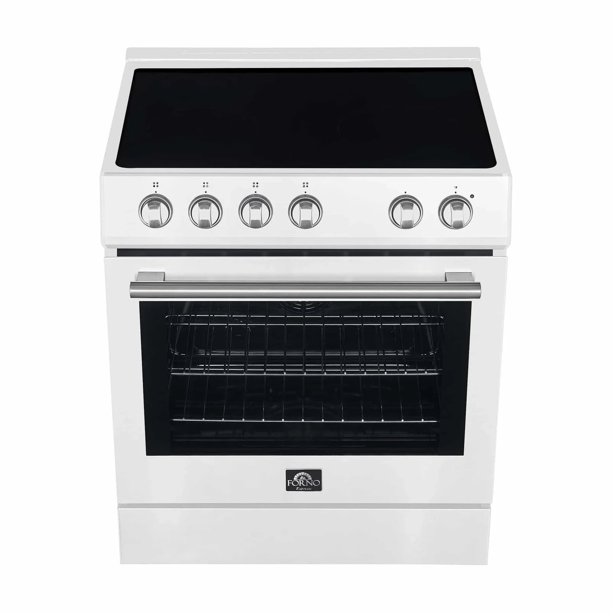 Forno Espresso 2-Piece Appliance Package - 30-Inch Electric Range with 5.0 Cu.Ft. Electric Oven and Refrigerator in White with Stainless Steel Handle