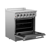 Forno 5-Piece Appliance Package - 30-Inch Electric Range, Wall Mount Range Hood with Backsplash, Pro-Style Refrigerator, Dishwasher, and Microwave Drawer in Stainless Steel