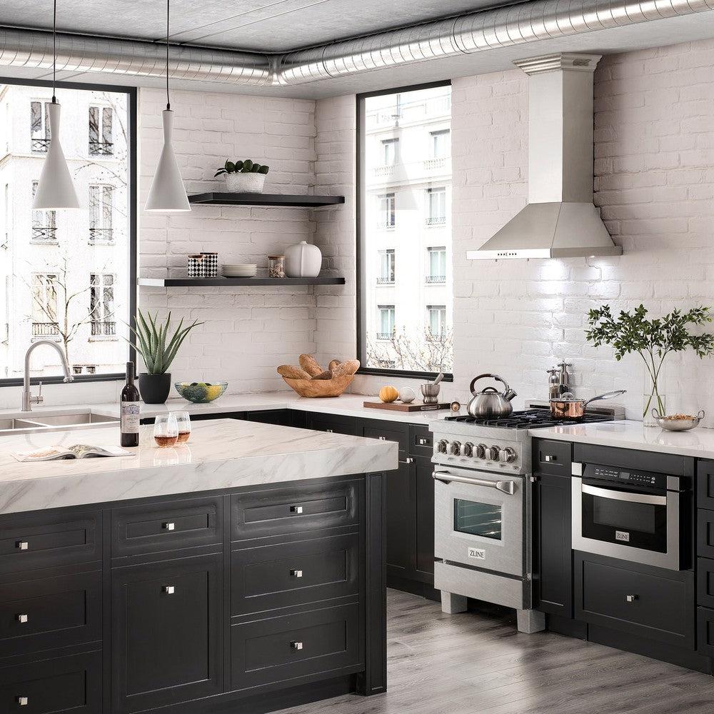 ZLINE 24 in. 2.8 cu. ft. Legacy Dual Fuel Range with Gas Cooktop and Electric Convection Oven in DuraSnow® Stainless Steel with 4 Brass Burners (RAS-SN-BR-24)