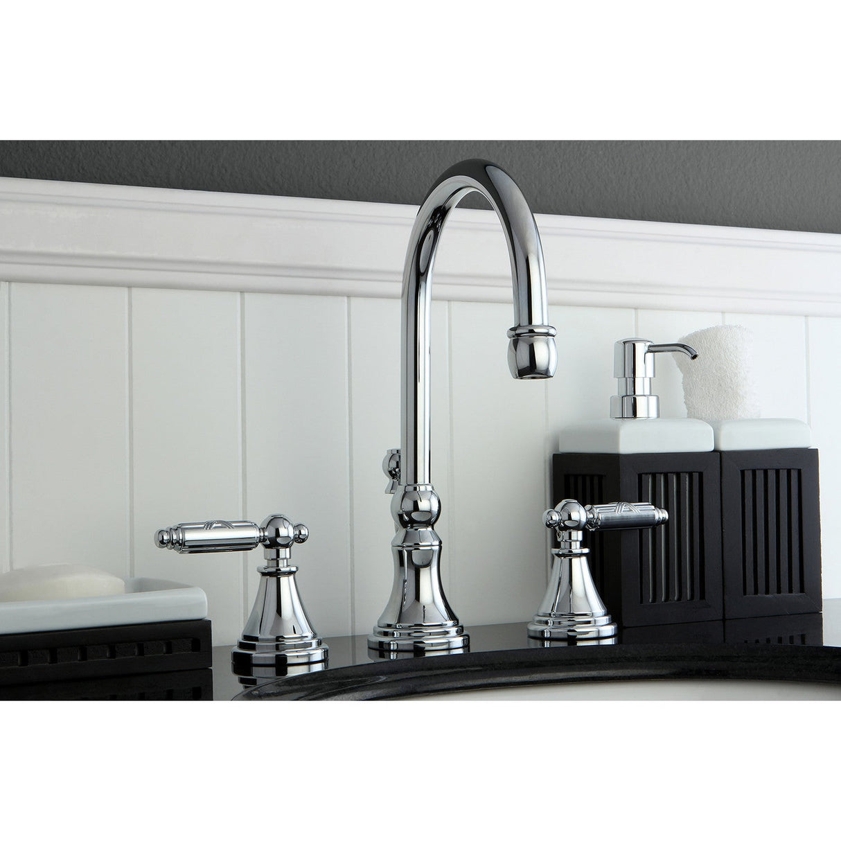 Georgian FS2981GL Two-Handle 3-Hole Deck Mount Widespread Bathroom Faucet with Brass Pop-Up, Polished Chrome