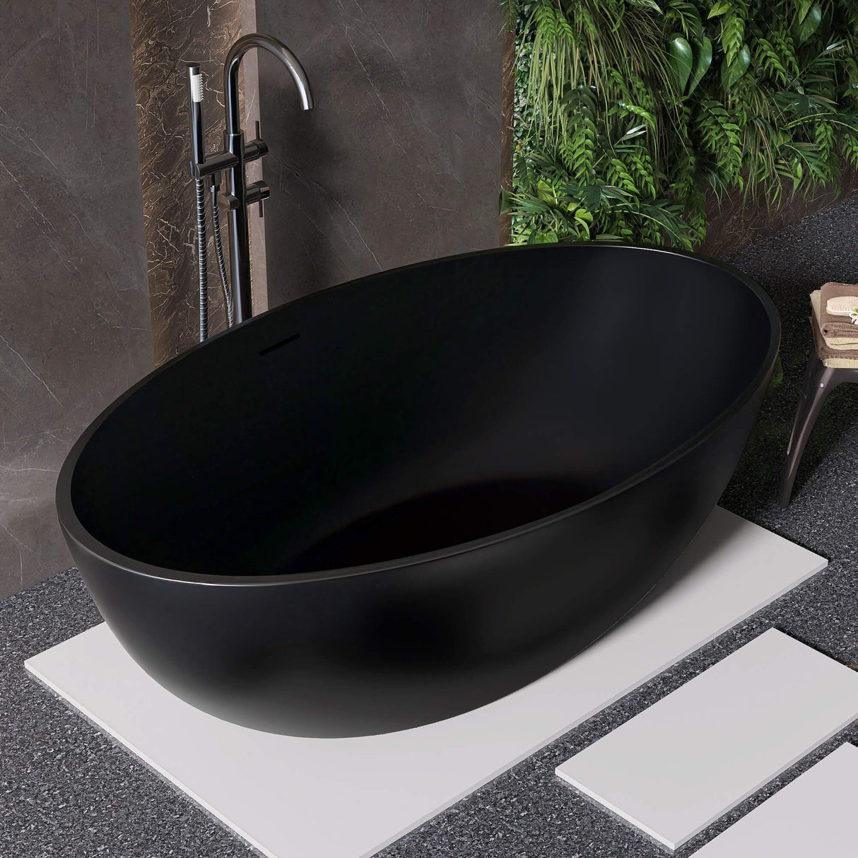 New England Home Goods Malibu 67" Freestanding Tub in White - Stone Resin Solid Surface