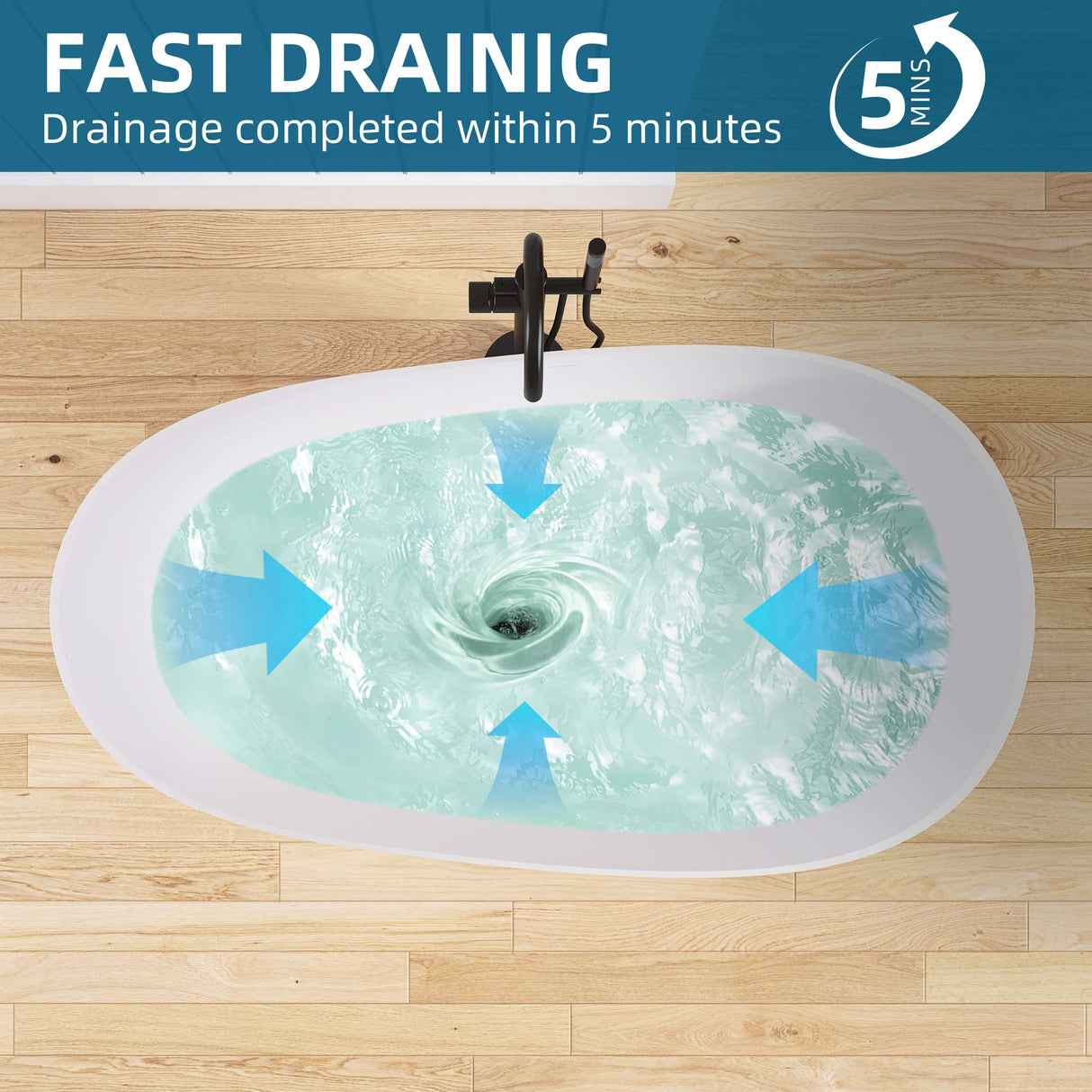 New England Home Goods Old 59" Freestanding Tub in White - Stone Resin Solid Surface