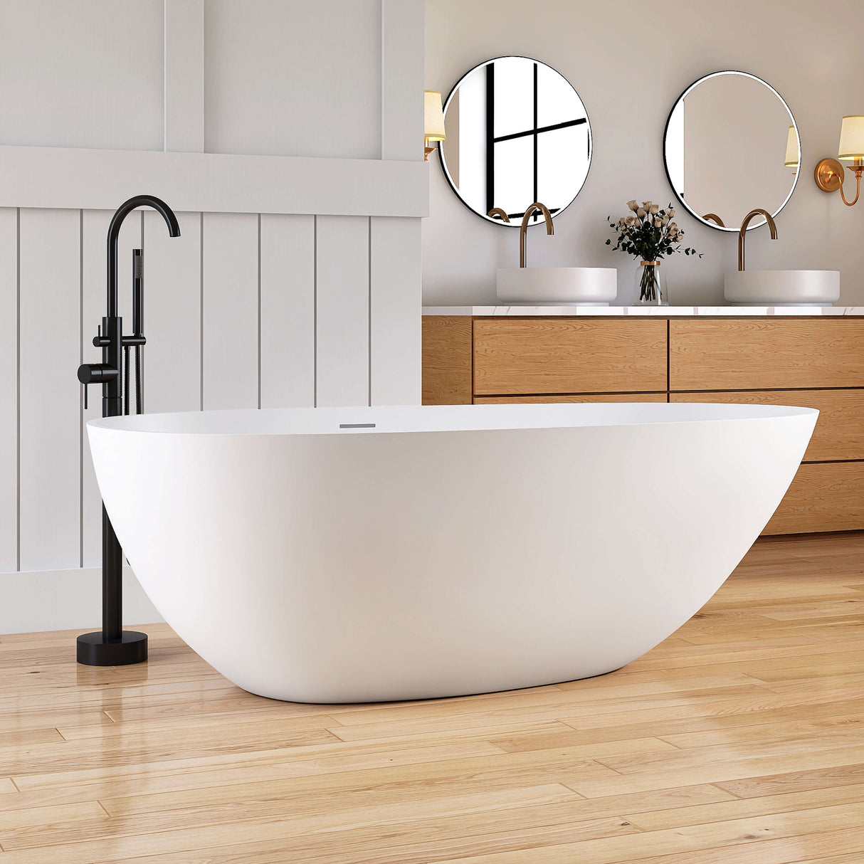 New England Home Goods Waikiki 67" Freestanding Tub in White - Stone Resin Solid Surface