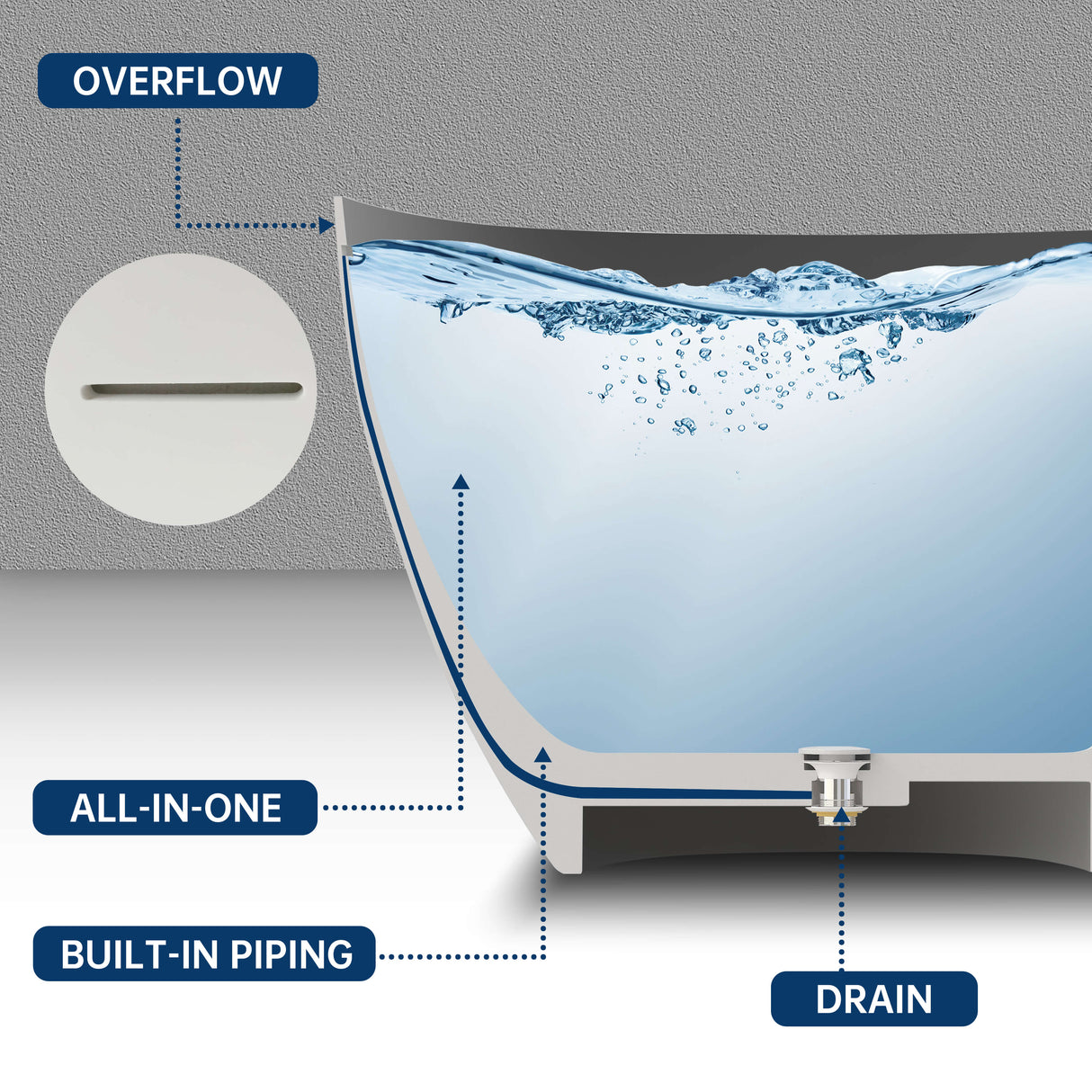 New England Home Goods Denali 67" Freestanding Tub in Black - Stone Resin Solid Surface