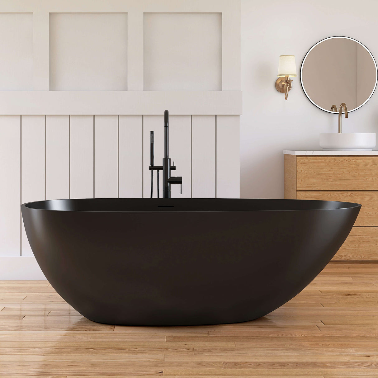 New England Home Goods Denali 67" Freestanding Tub in Black - Stone Resin Solid Surface