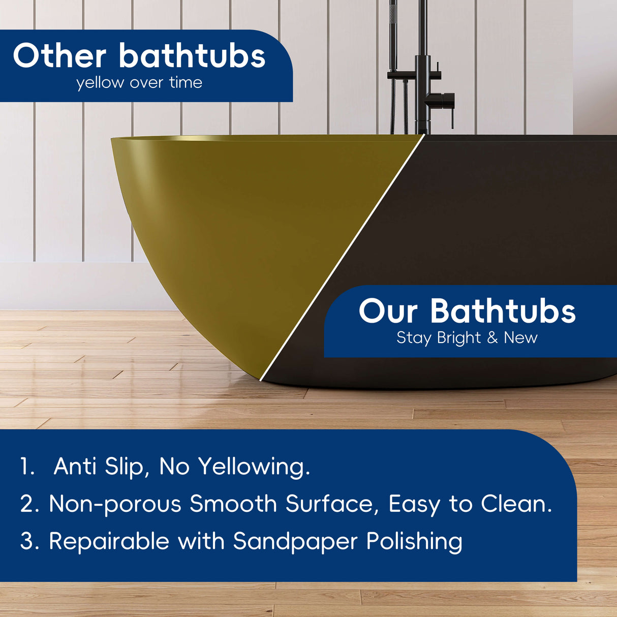 New England Home Goods Denali 67" Freestanding Tub in Black - Stone Resin Solid Surface