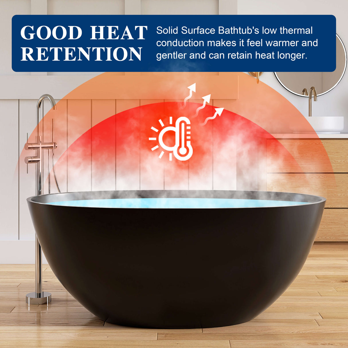 New England Home Goods Mont 55" Freestanding Tub in Black - Stone Resin Solid Surface