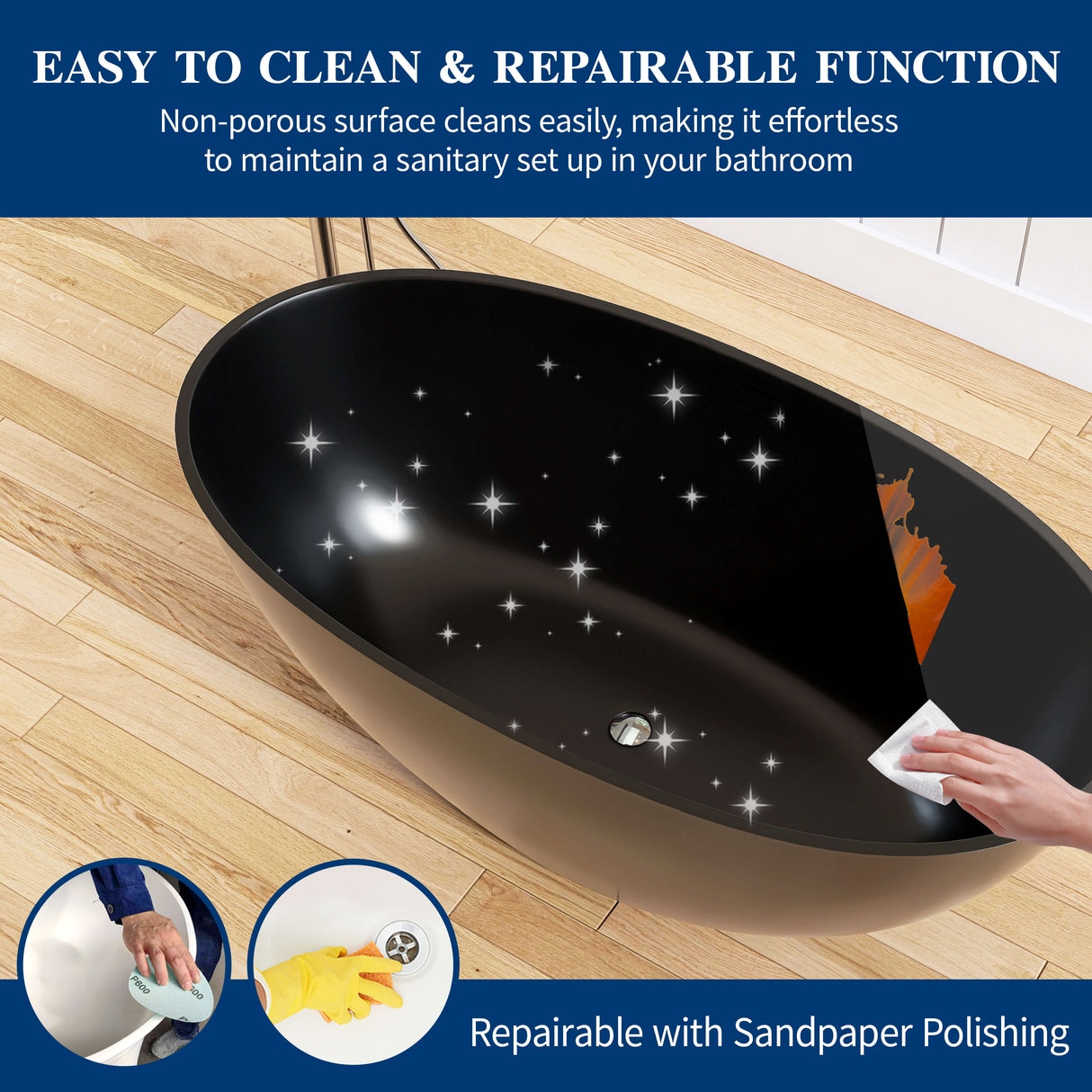 New England Home Goods Mont 55" Freestanding Tub in Black - Stone Resin Solid Surface