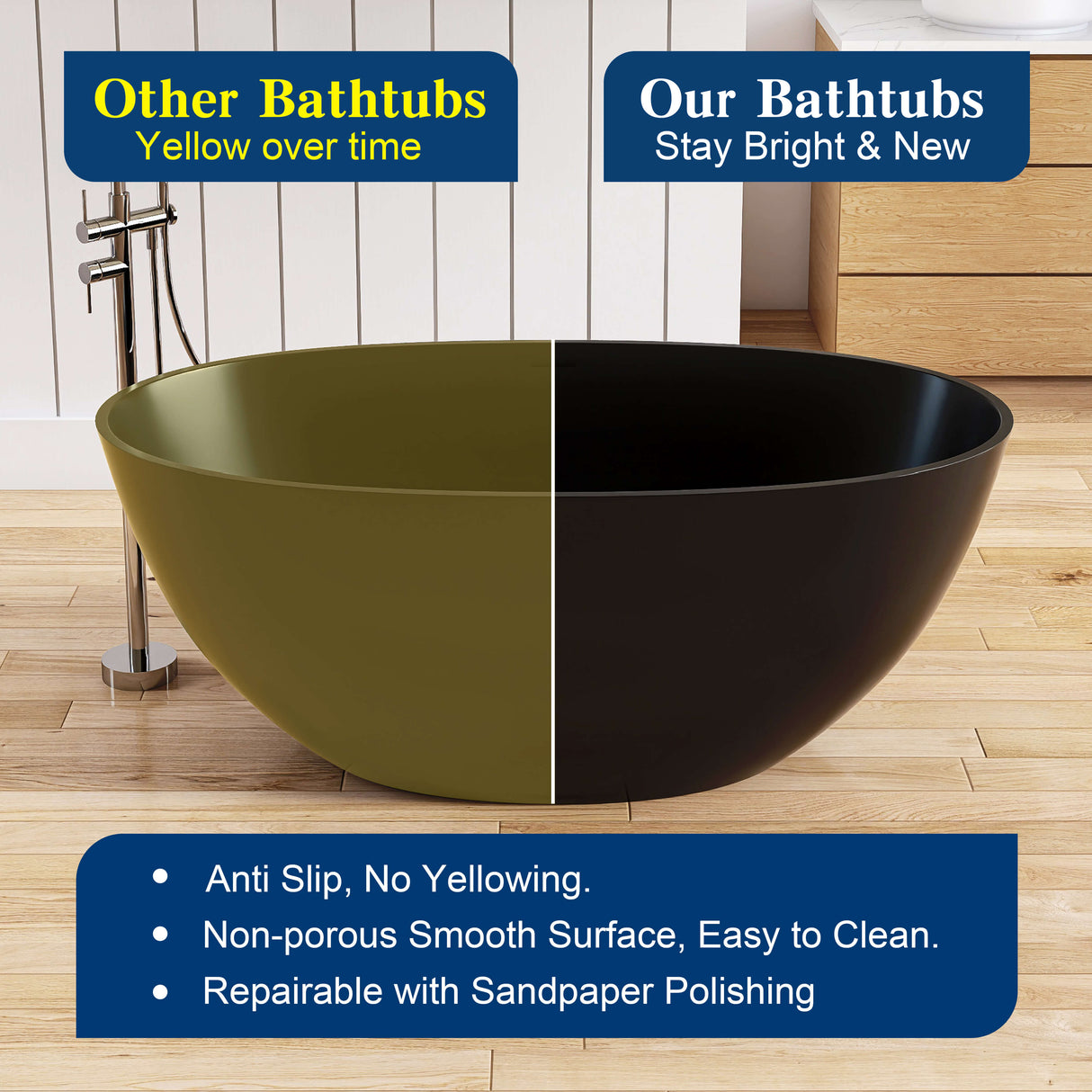 New England Home Goods Mont 55" Freestanding Tub in Black - Stone Resin Solid Surface