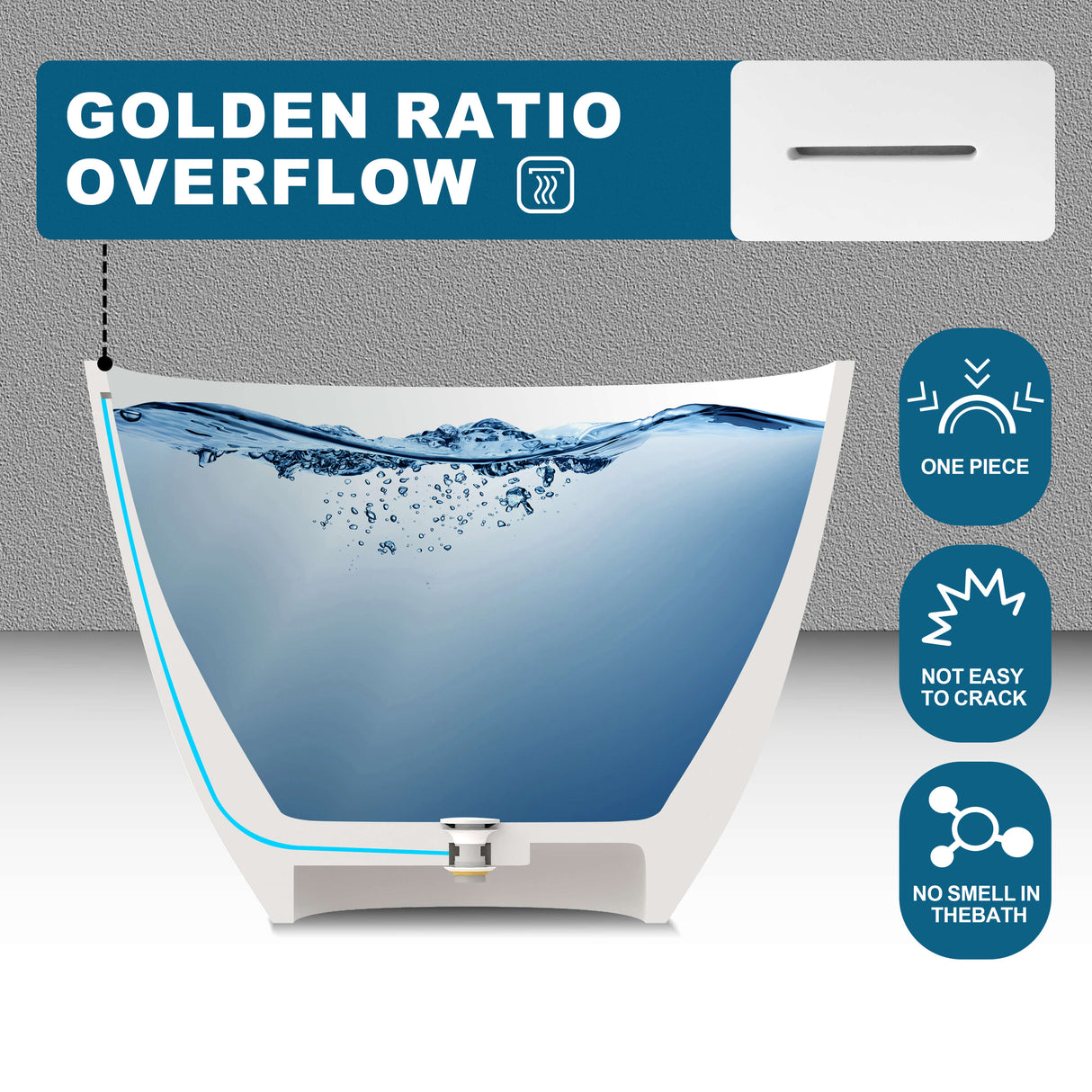 New England Home Goods 65" White Oval Luxury Freestanding Solid Surface Resin Stone Soaking Tub