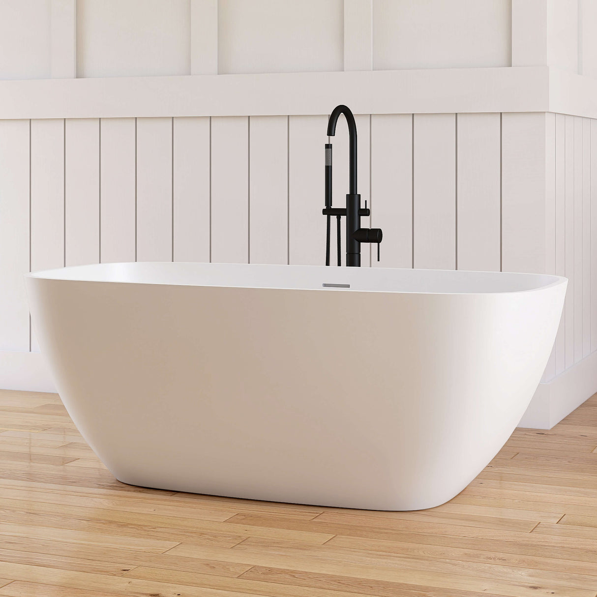 New England Home Goods Kangchenjunga 59" Freestanding Tub in White - Stone Resin Solid Surface