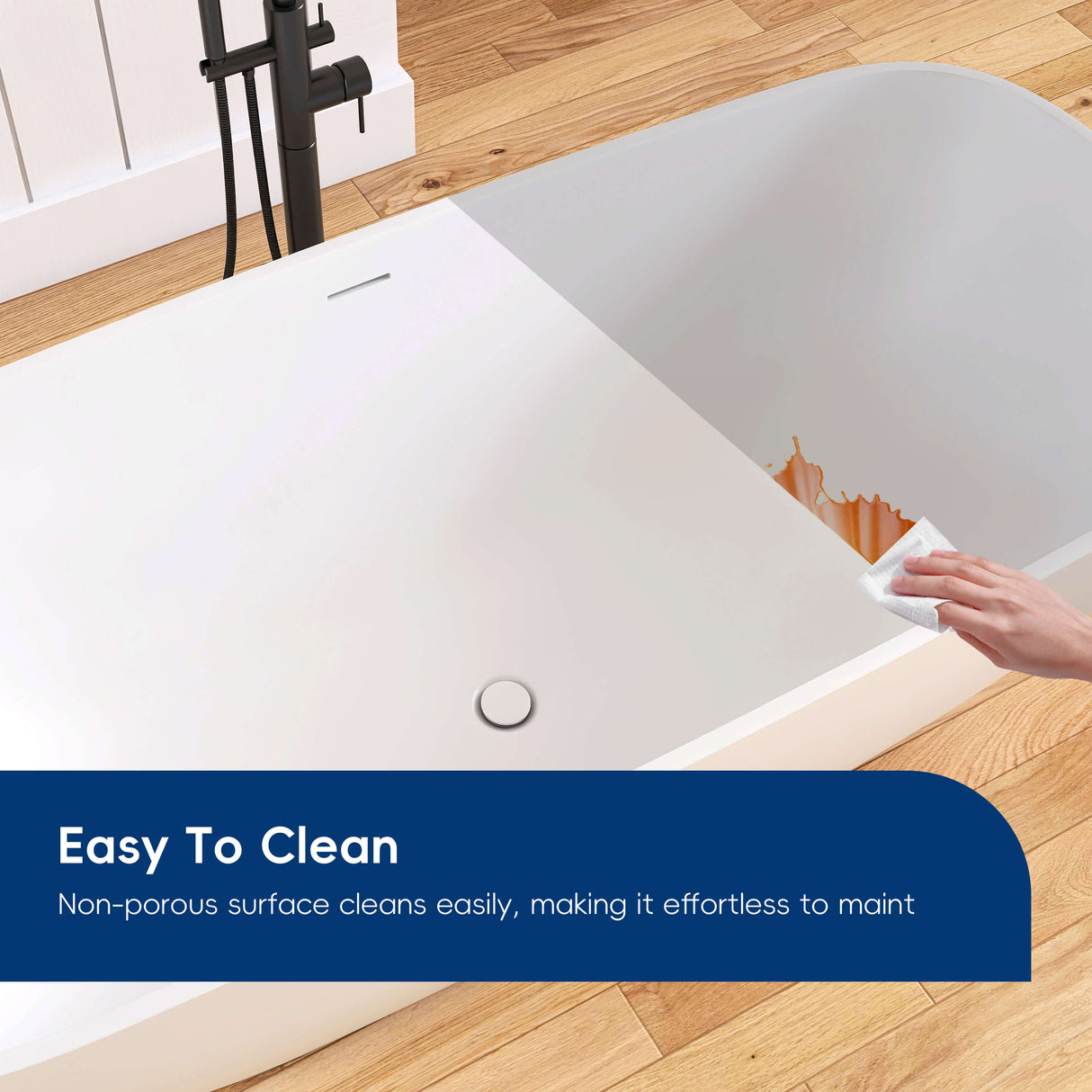 New England Home Goods Santorini 67" Freestanding Tub in White - Stone Resin Solid Surface