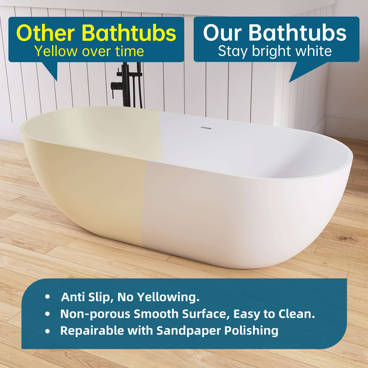 New England Home Goods Daytona 69" Freestanding Tub in Sepia - Stone Resin Solid Surface